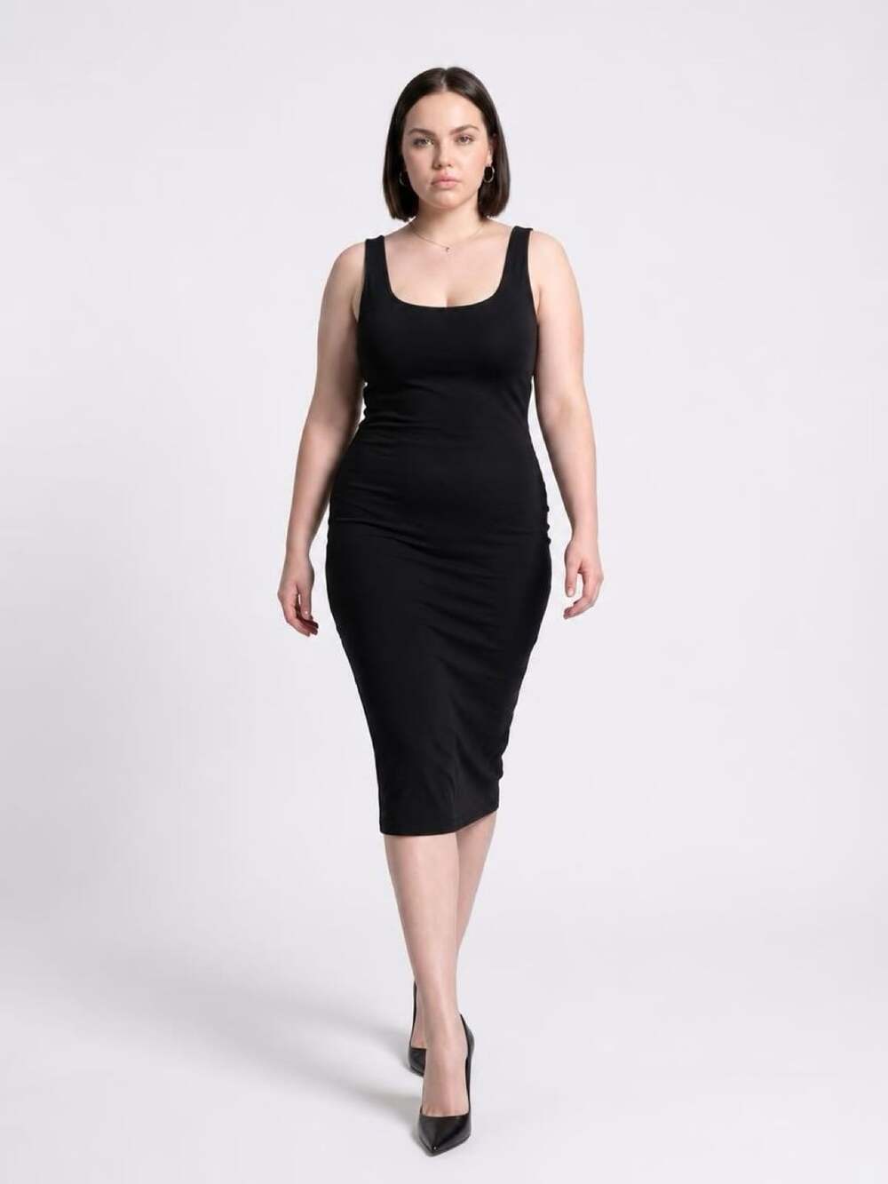 Naked Wardrobe Plus Size 2x Black Scoop Neck Bodycon Tank Midi Dress